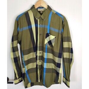 Burberry Exploded Nova Check Size 4XL P Green Button Down Long Sleeve Shirt